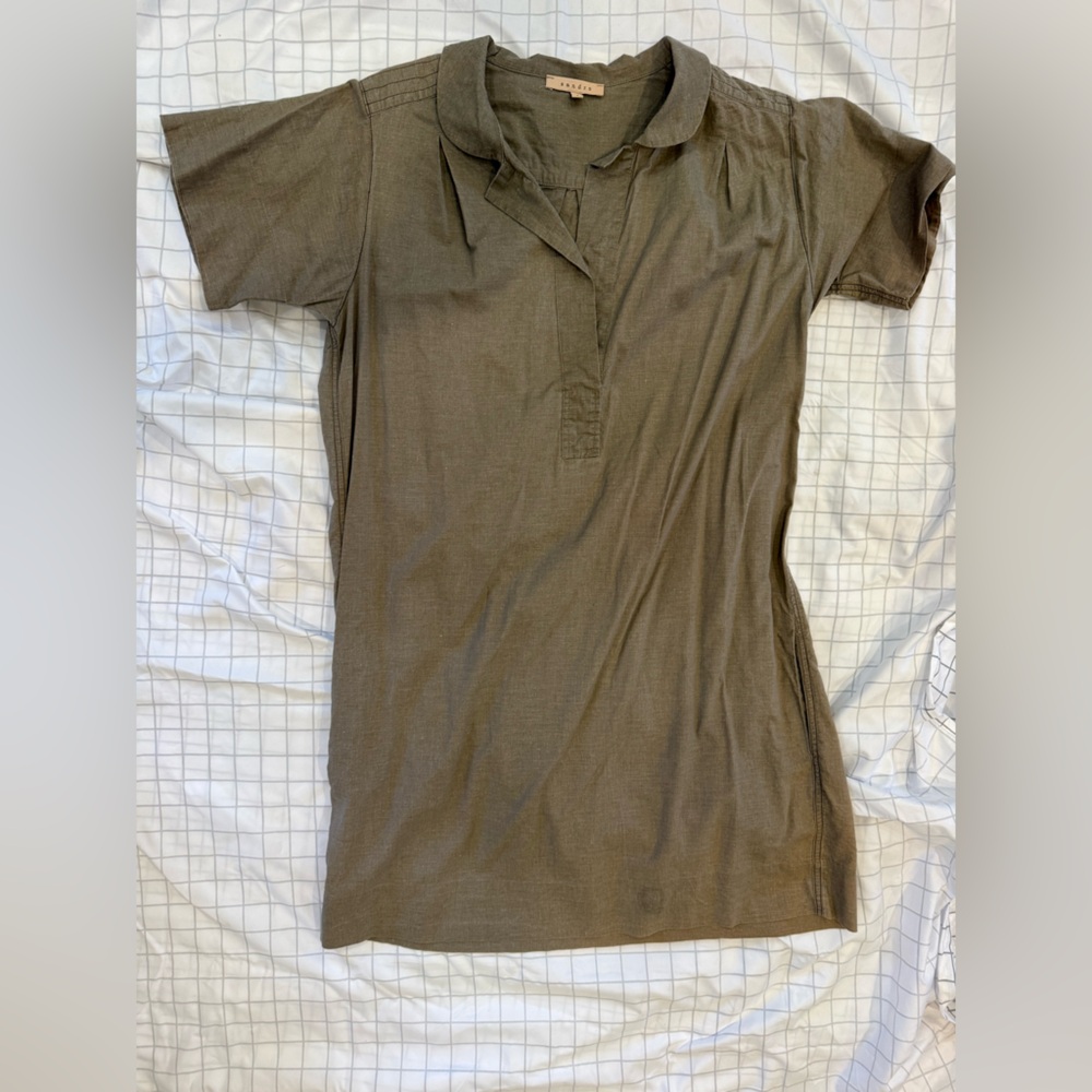 Sandro Olive Green Linen Dress